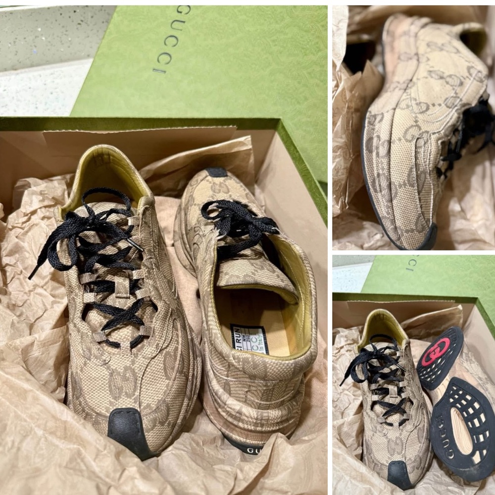 Gucci Tan Monogram Lace-Up Shoes